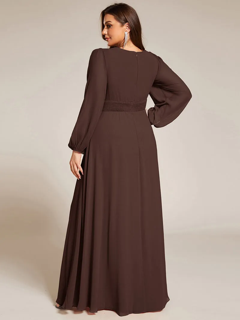pretty CELESTE|Robe de demoiselle d'honneur plissée à manches longues transparente de grande taille