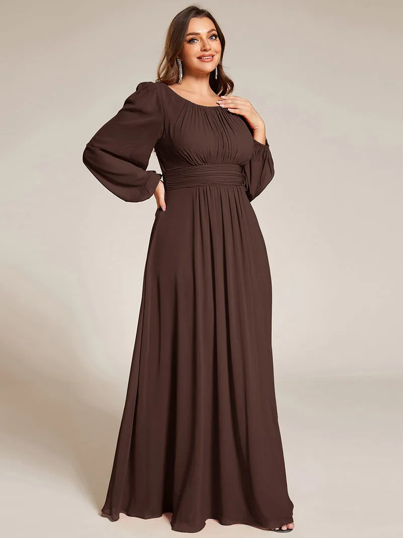 pretty CELESTE|Robe de demoiselle d'honneur plissée à manches longues transparente de grande taille