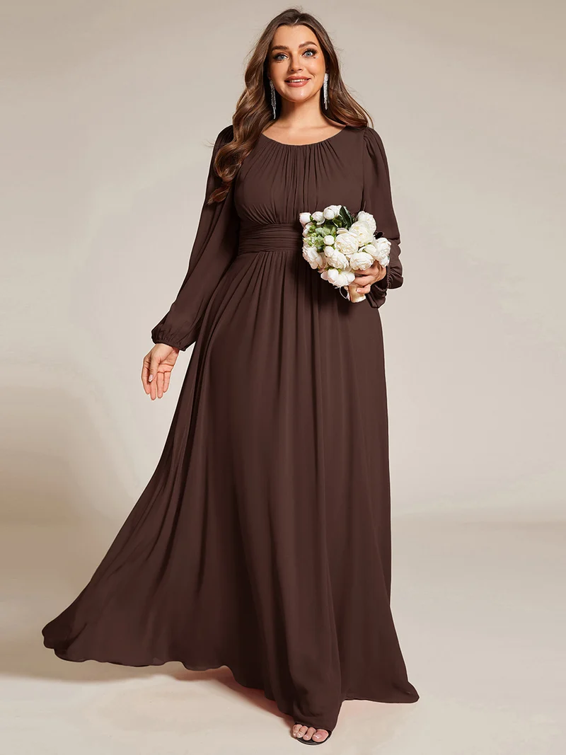 pretty CELESTE|Robe de demoiselle d'honneur plissée à manches longues transparente de grande taille