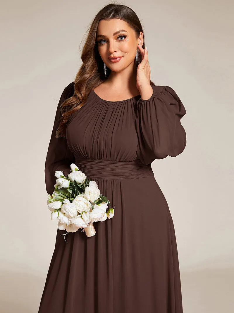 pretty CELESTE|Robe de demoiselle d'honneur plissée à manches longues transparente de grande taille