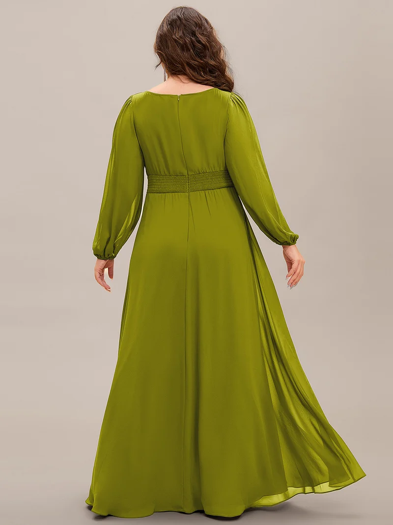 pretty CELESTE|Robe de demoiselle d'honneur plissée à manches longues transparente de grande taille
