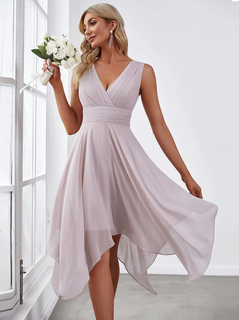 ever ELORA|Robe de demoiselle d'honneur Ourlet irrégulier Mousseline longue au genou