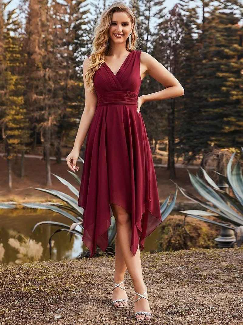 ever ELORA|Robe de demoiselle d'honneur Ourlet irrégulier Mousseline longue au genou