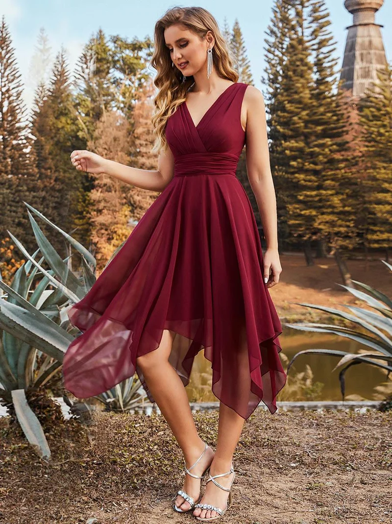 ever ELORA|Robe de demoiselle d'honneur Ourlet irrégulier Mousseline longue au genou