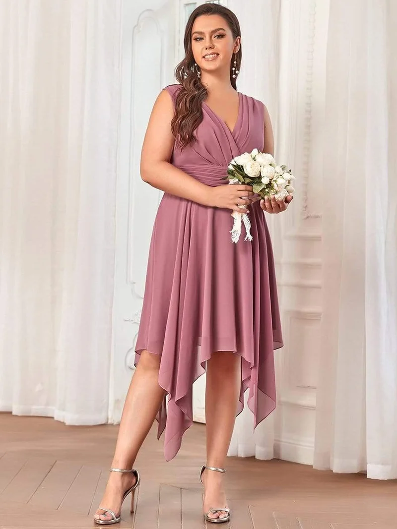 ever ELORA|Robe de demoiselle d'honneur grande taille en mousseline à ourlet asymétrique longueur genou