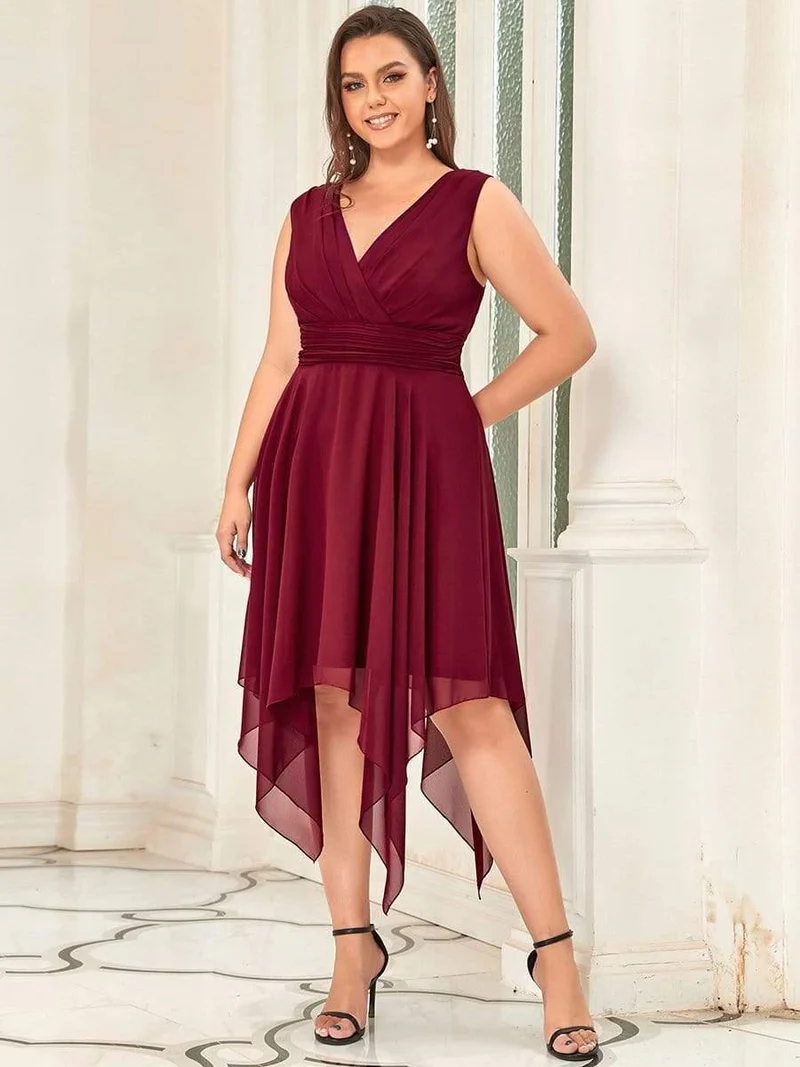 ever ELORA|Robe de demoiselle d'honneur grande taille en mousseline à ourlet asymétrique longueur genou