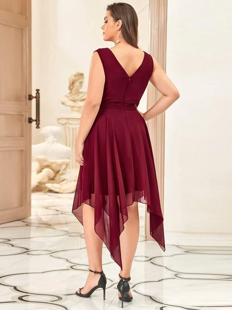 ever ELORA|Robe de demoiselle d'honneur grande taille en mousseline à ourlet asymétrique longueur genou