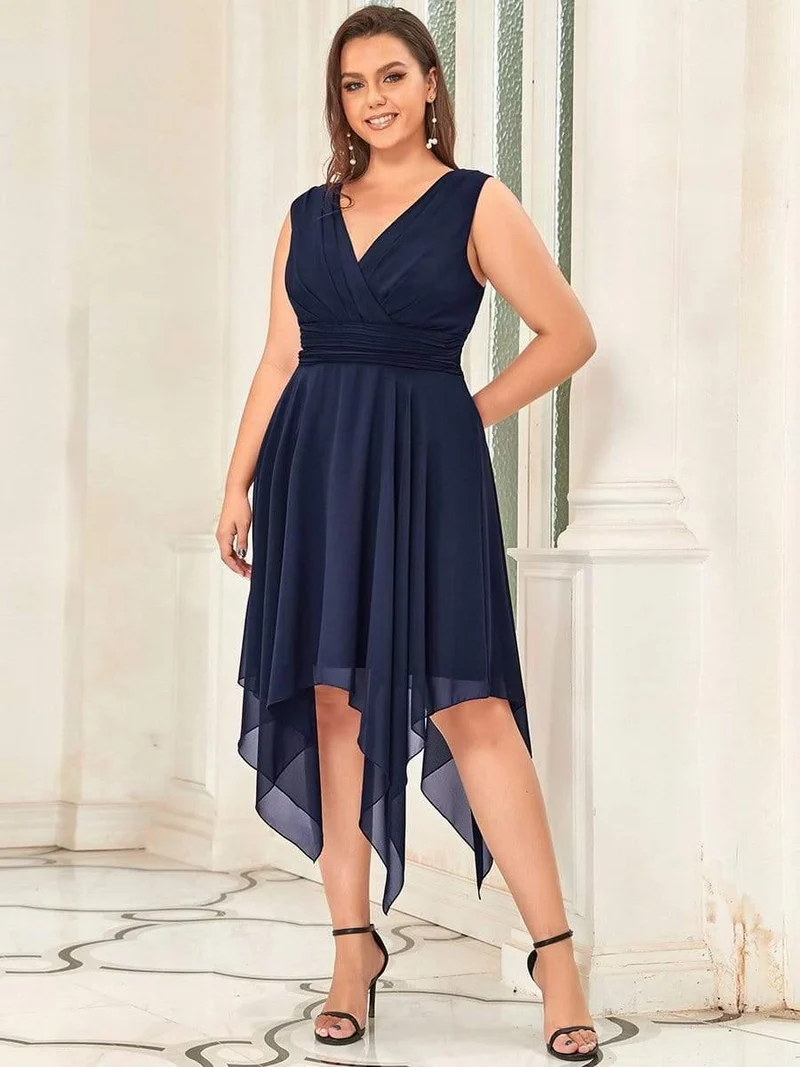 ever ELORA|Robe de demoiselle d'honneur grande taille en mousseline à ourlet asymétrique longueur genou