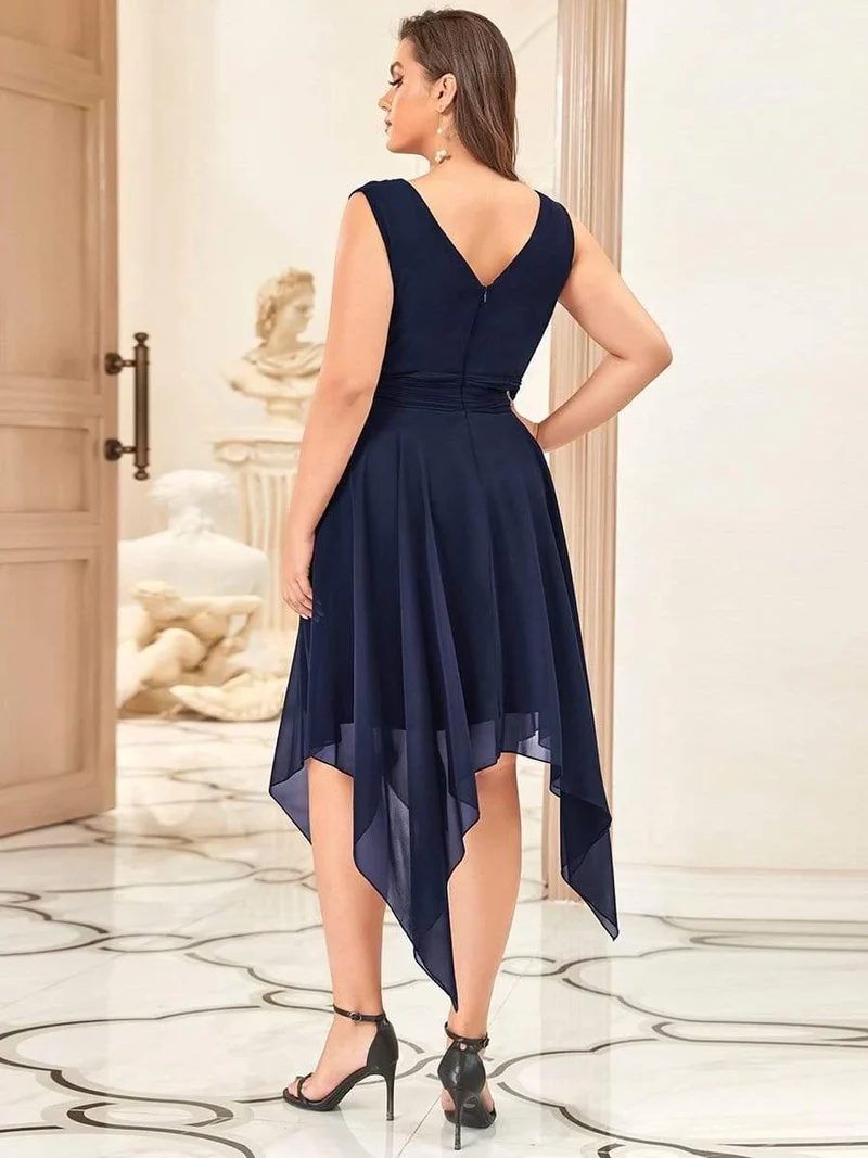 ever ELORA|Robe de demoiselle d'honneur grande taille en mousseline à ourlet asymétrique longueur genou
