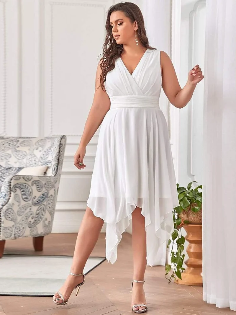 ever ELORA|Robe de demoiselle d'honneur grande taille en mousseline à ourlet asymétrique longueur genou