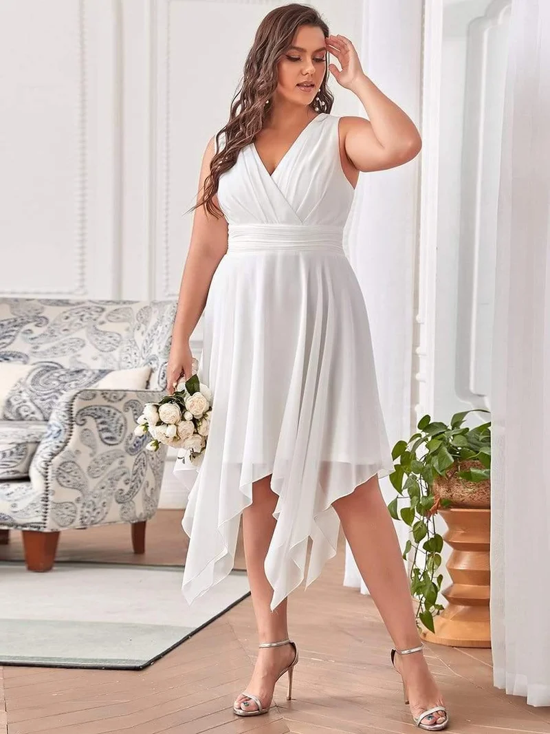 ever ELORA|Robe de demoiselle d'honneur grande taille en mousseline à ourlet asymétrique longueur genou