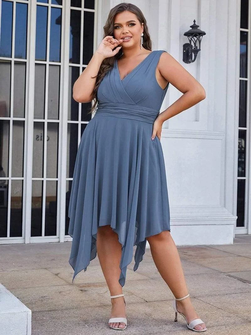 ever ELORA|Robe de demoiselle d'honneur grande taille en mousseline à ourlet asymétrique longueur genou