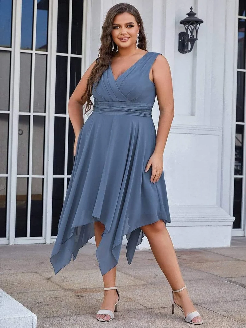 ever ELORA|Robe de demoiselle d'honneur grande taille en mousseline à ourlet asymétrique longueur genou
