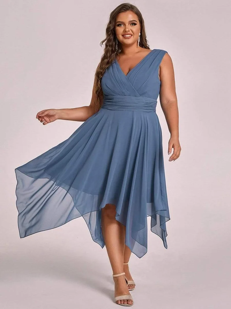 ever ELORA|Robe de demoiselle d'honneur grande taille en mousseline à ourlet asymétrique longueur genou