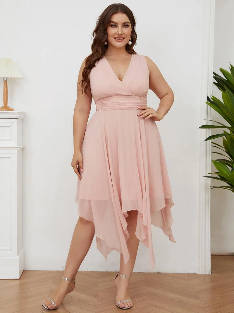 ever ELORA|Robe de demoiselle d'honneur grande taille en mousseline à ourlet asymétrique longueur genou