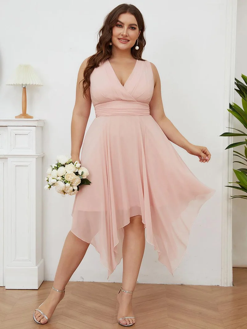 ever ELORA|Robe de demoiselle d'honneur grande taille en mousseline à ourlet asymétrique longueur genou