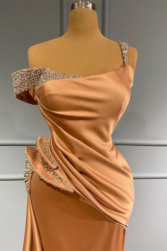 Robe de soirée sirène élégante à volants et épaules dénudées avec détails perlés