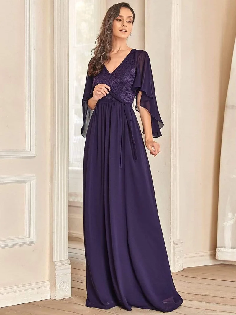 Robe de soirée élégante en mousseline de soie à col en V profond(Vente finale)