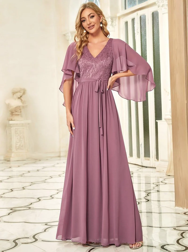Robe de soirée élégante en mousseline de soie à col en V profond(Vente finale)
