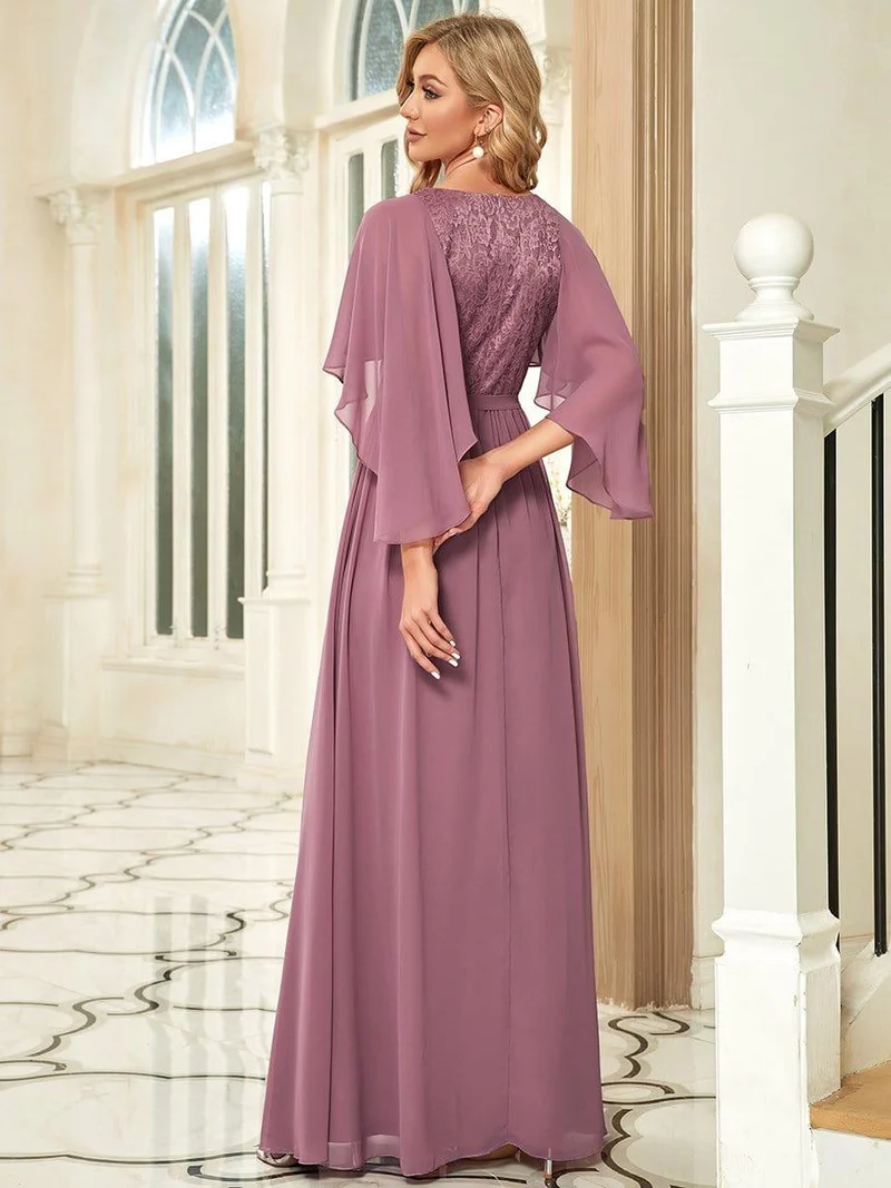 Robe de soirée élégante en mousseline de soie à col en V profond(Vente finale)