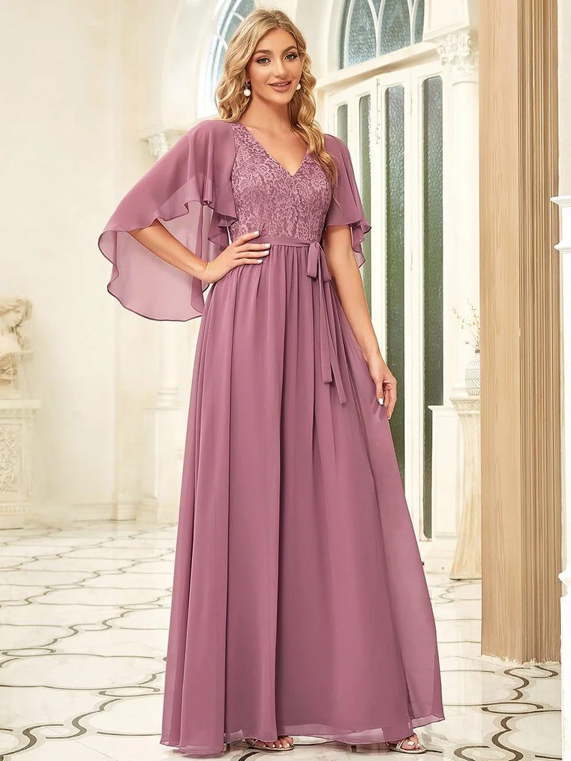 Robe de soirée élégante en mousseline de soie à col en V profond(Vente finale)