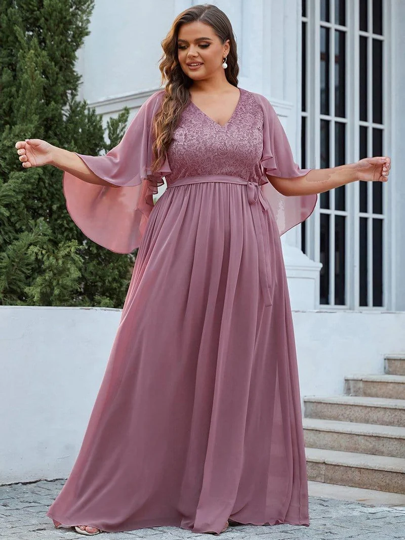 Robe de soirée élégante en mousseline de soie à col en V profond(Vente finale)