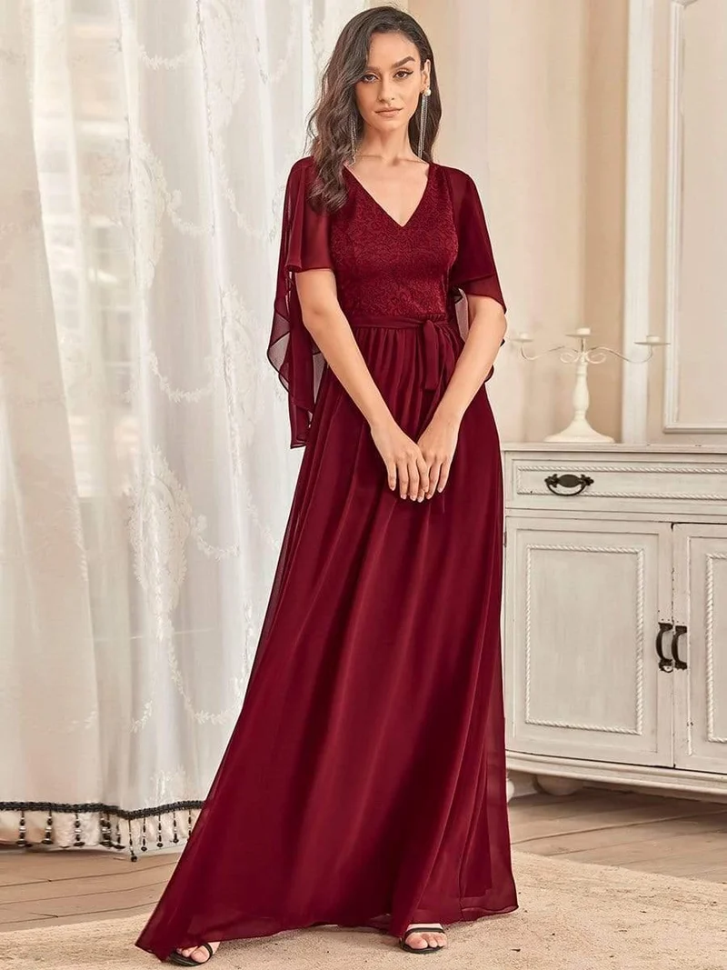 Robe de soirée élégante en mousseline de soie à col en V profond(Vente finale)