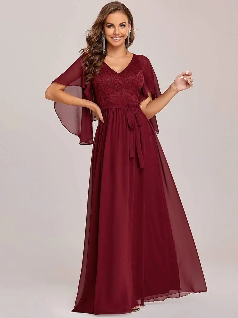 Robe de soirée élégante en mousseline de soie à col en V profond(Vente finale)