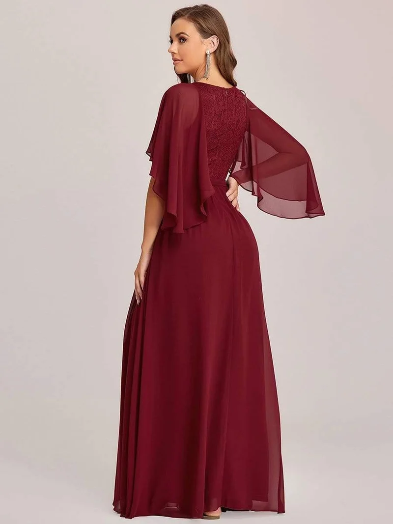 Robe de soirée élégante en mousseline de soie à col en V profond(Vente finale)