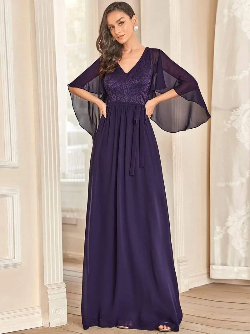 Robe de soirée élégante en mousseline de soie à col en V profond(Vente finale)