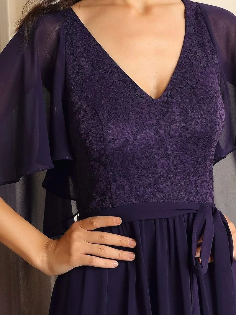 Robe de soirée élégante en mousseline de soie à col en V profond(Vente finale)
