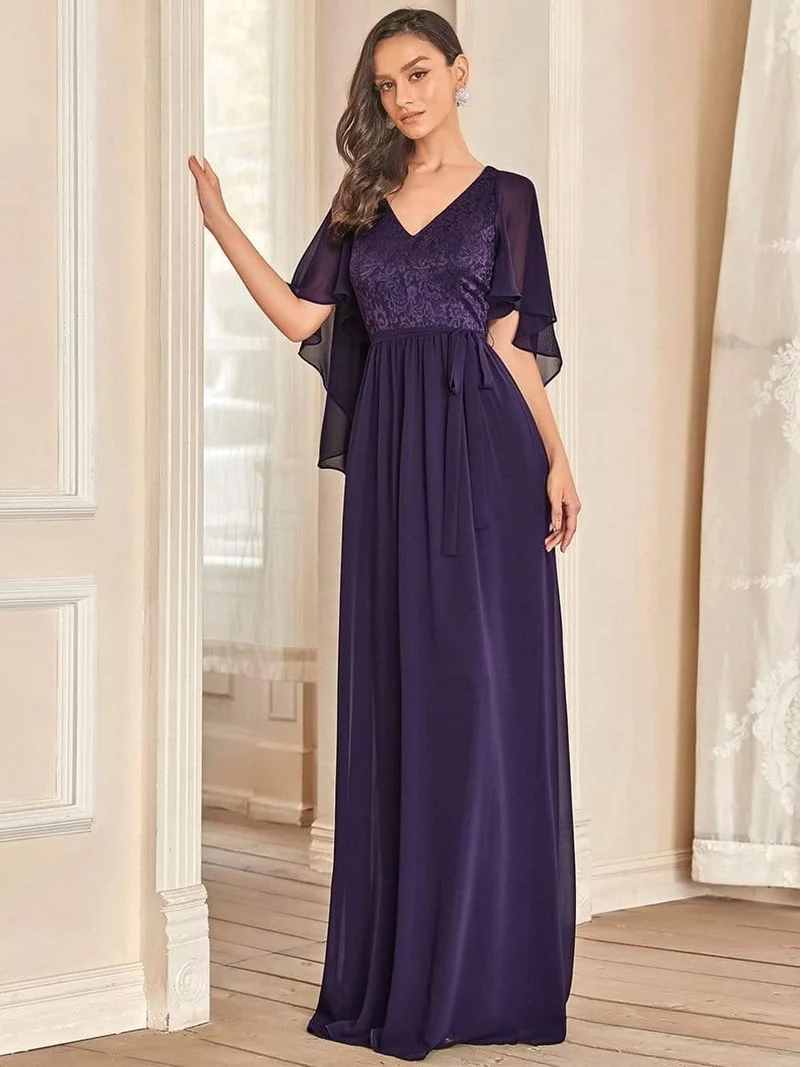Robe de soirée élégante en mousseline de soie à col en V profond(Vente finale)
