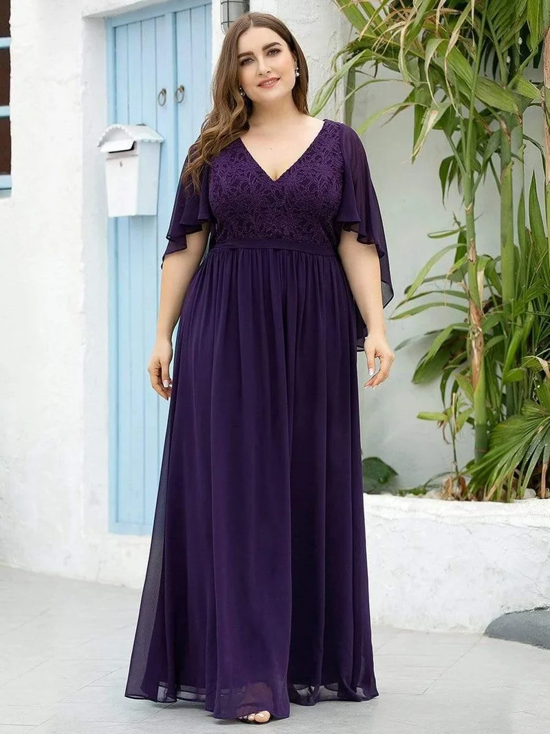 Robe de soirée élégante en mousseline de soie à col en V profond(Vente finale)