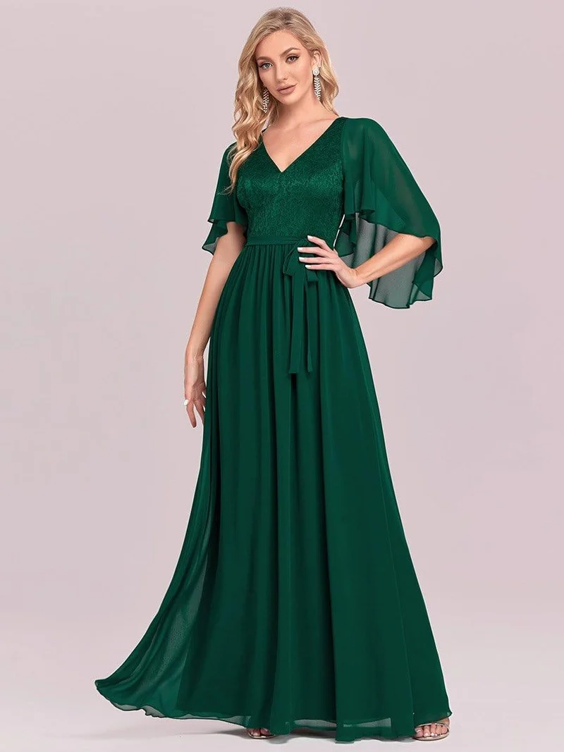 Robe de soirée élégante en mousseline de soie à col en V profond(Vente finale)