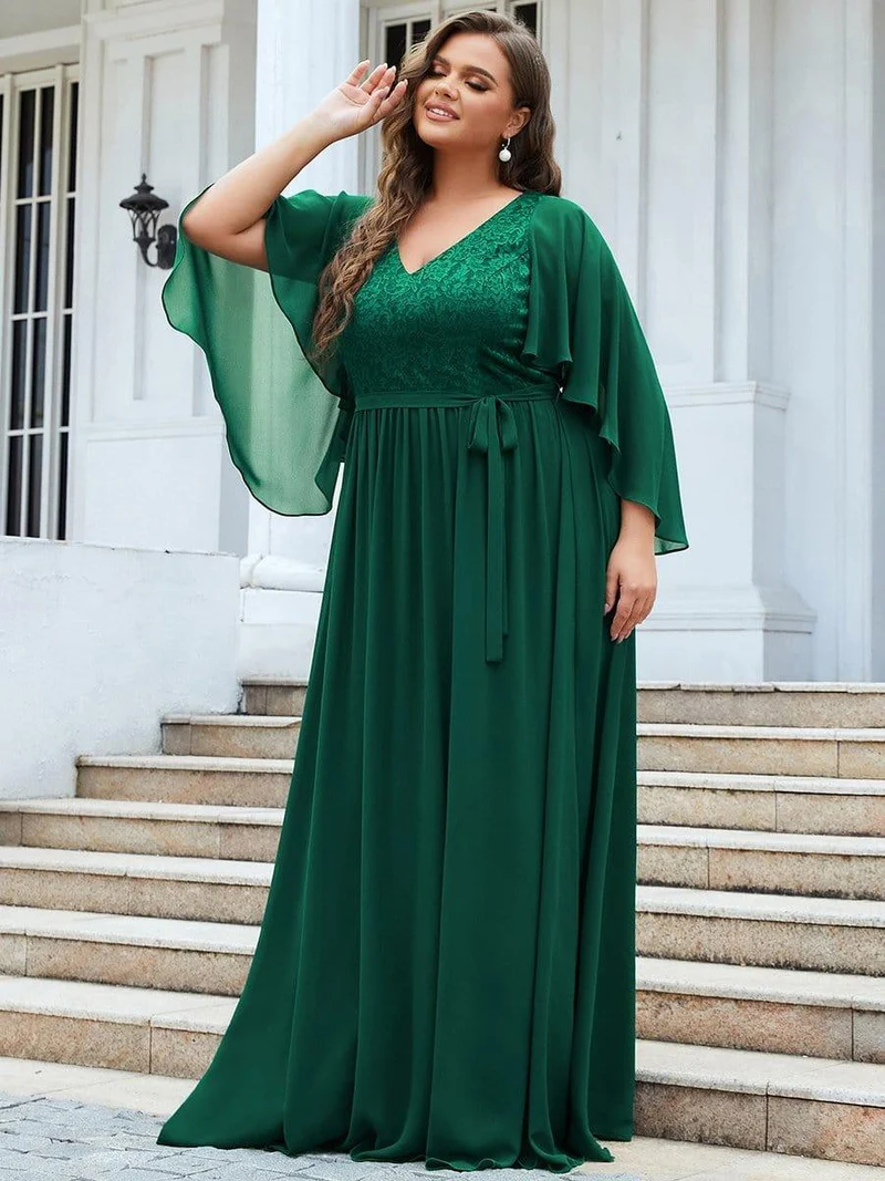 Robe de soirée élégante en mousseline de soie à col en V profond(Vente finale)