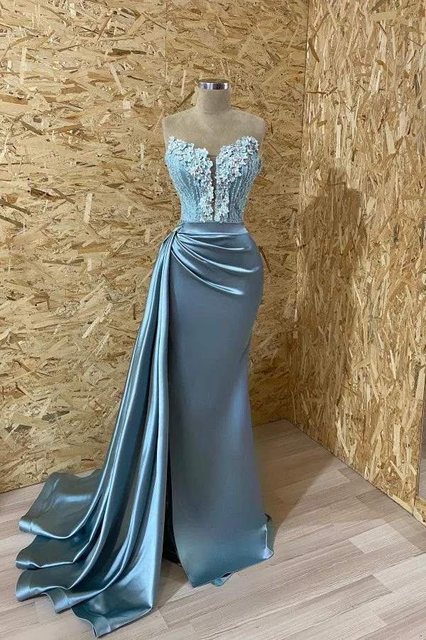Robe de soirée sirène sans manches avec appliques et fente pour événements formels