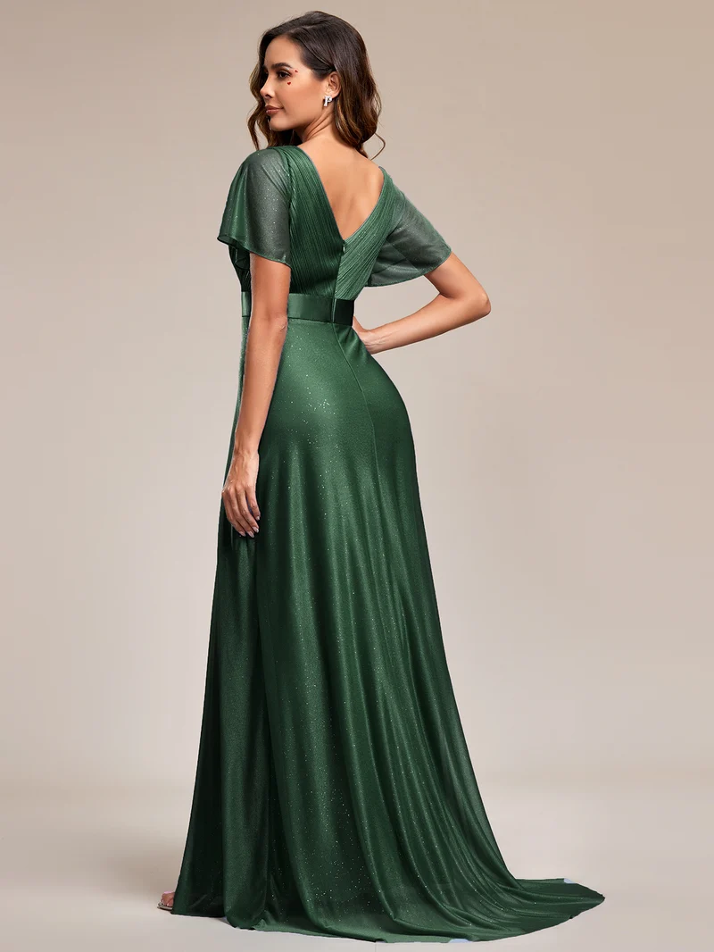 ever LIORÉ|Robe de soirée longue scintillante à col en V et à manches flottantes