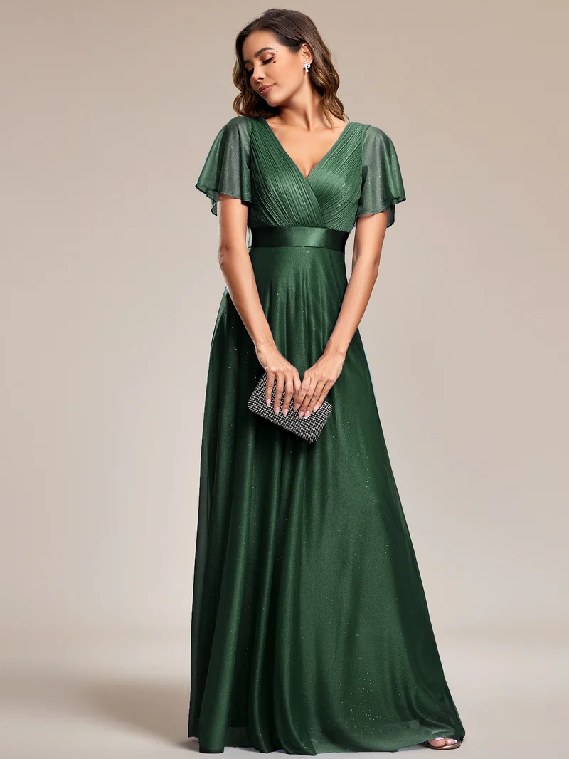 ever LIORÉ|Robe de soirée longue scintillante à col en V et à manches flottantes