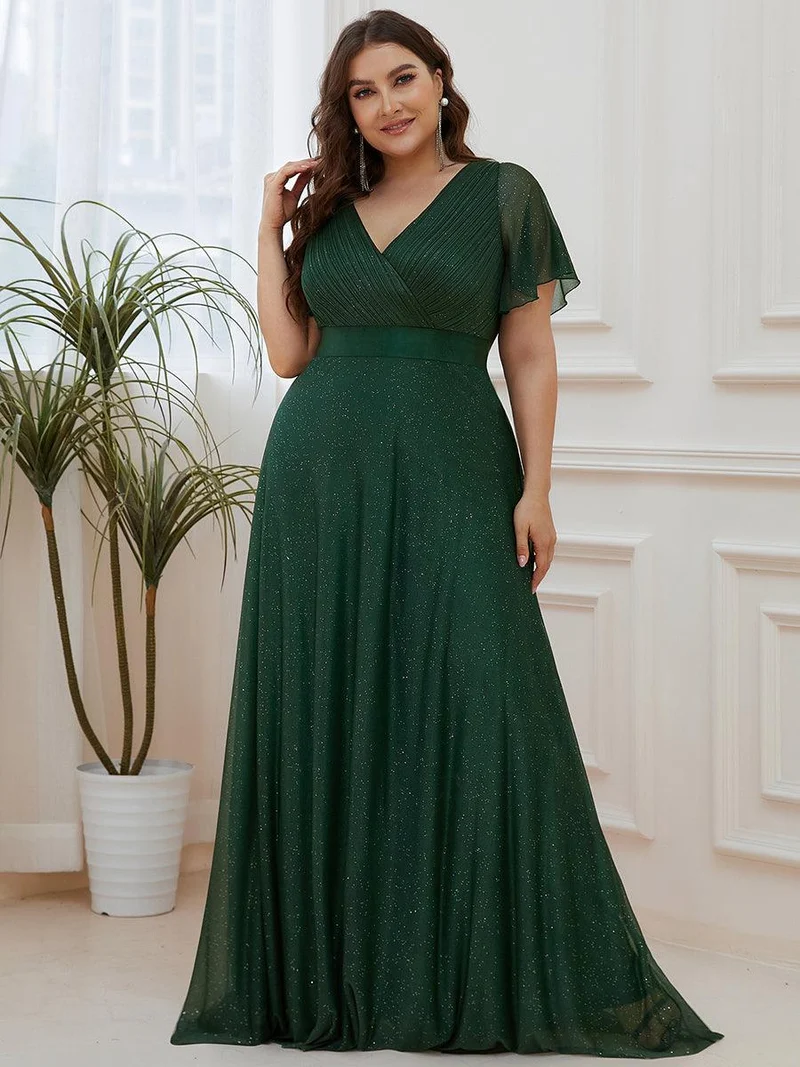 ever LIORÉ|Robe de soirée longue scintillante à col en V et à manches flottantes