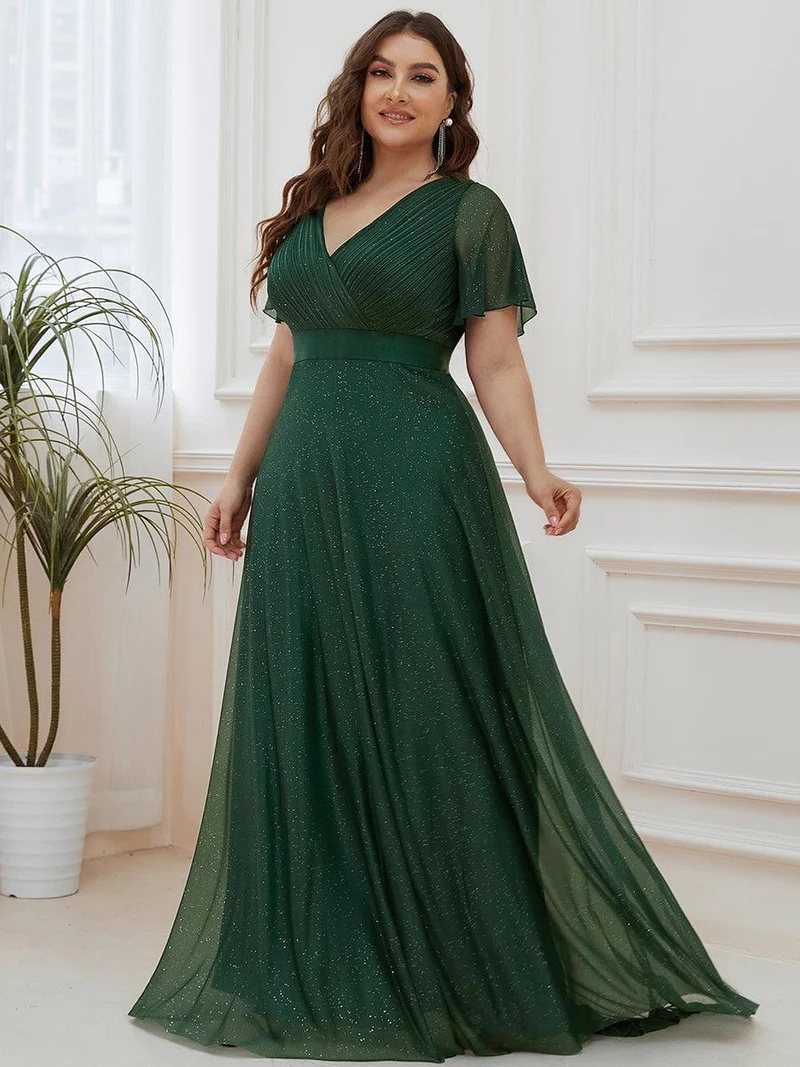 ever LIORÉ|Robe de soirée longue scintillante à col en V et à manches flottantes