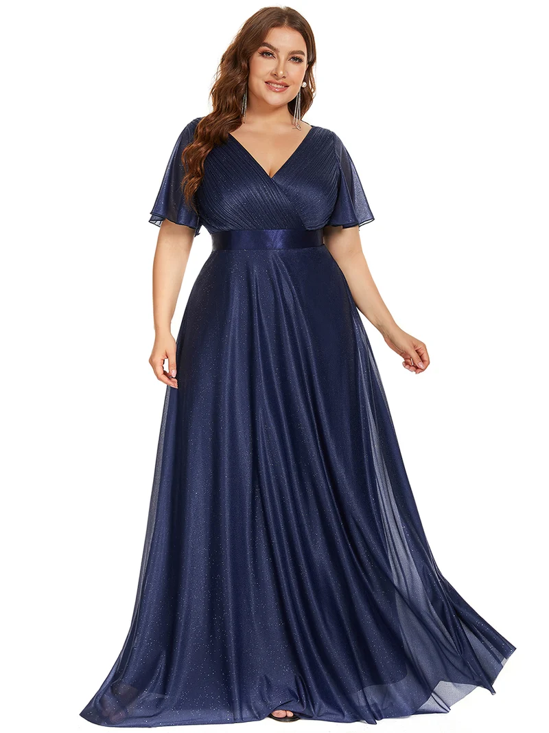 ever LIORÉ|Robe de soirée longue scintillante à col en V et à manches flottantes
