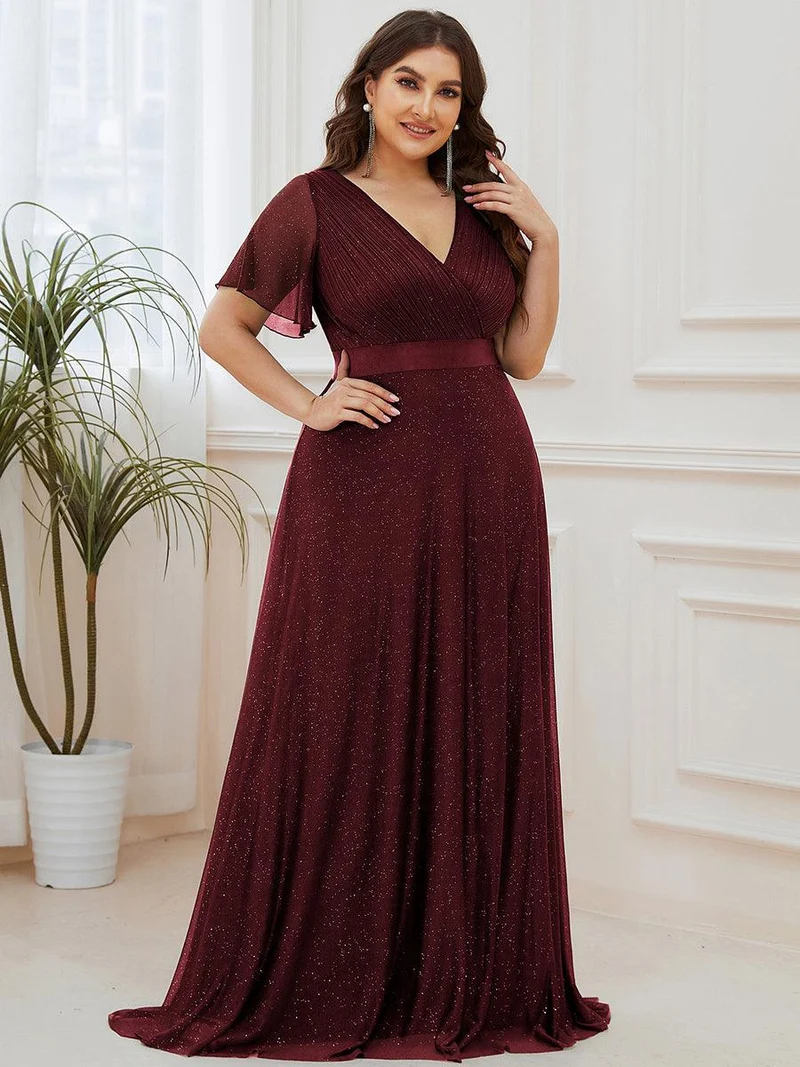 ever LIORÉ|Robe de soirée longue scintillante à col en V et à manches flottantes