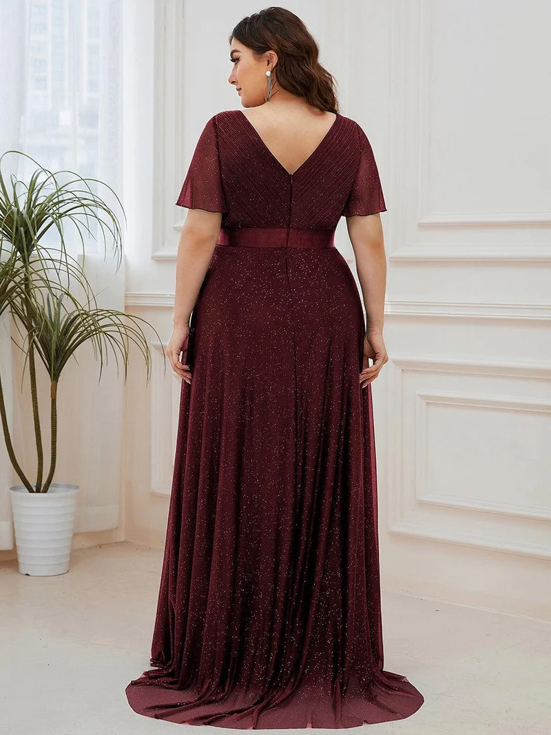 ever LIORÉ|Robe de soirée longue scintillante à col en V et à manches flottantes