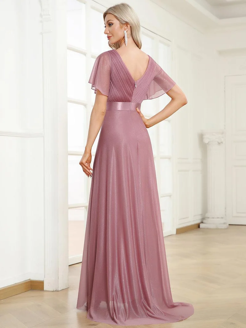ever LIORÉ|Robe de soirée longue scintillante à col en V et à manches flottantes