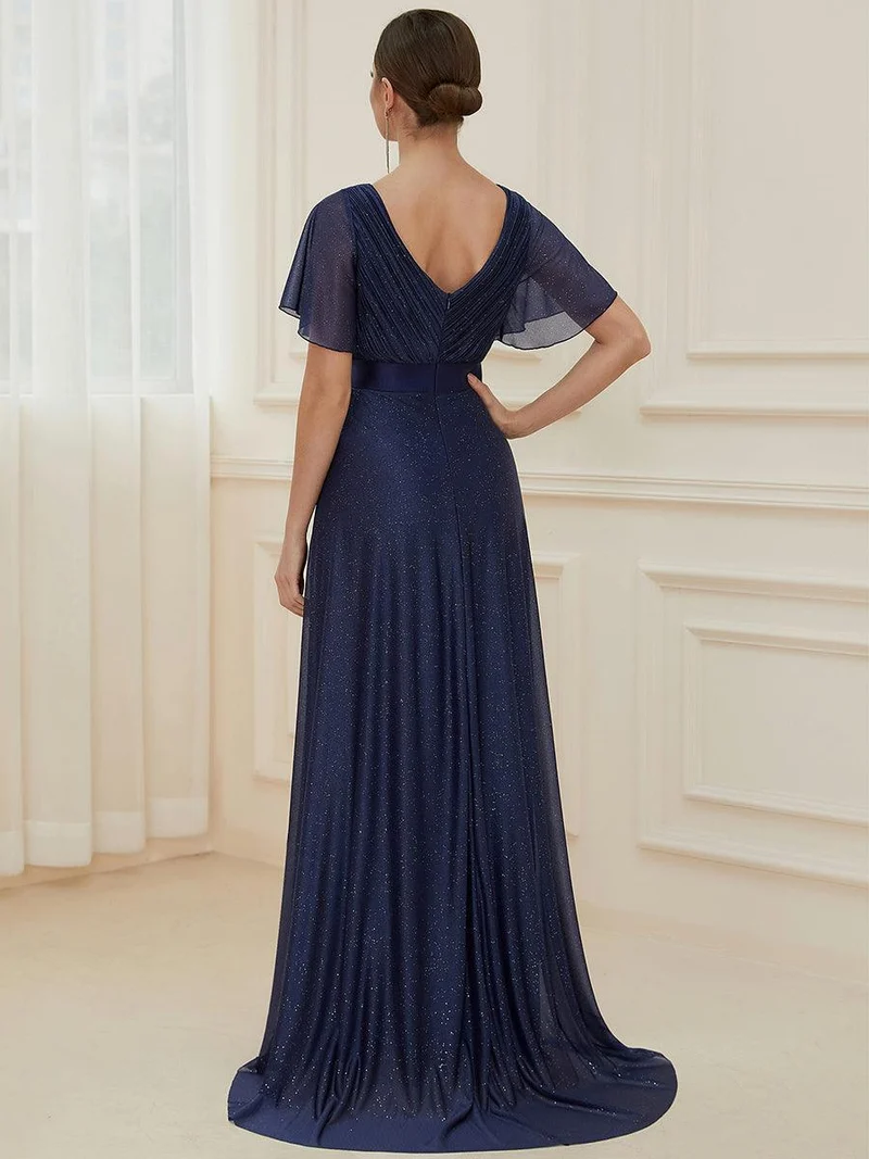 ever LIORÉ|Robe de soirée longue scintillante à col en V et à manches flottantes