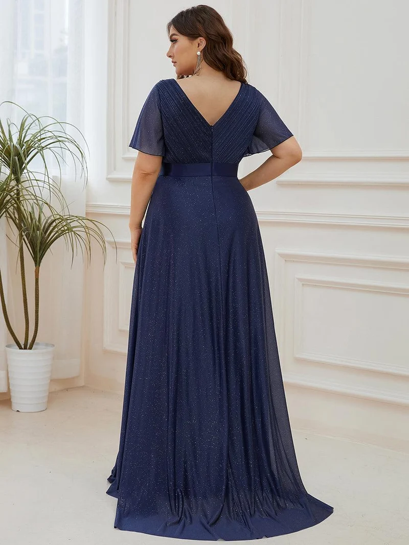 ever LIORÉ|Robe de soirée longue scintillante à col en V et à manches flottantes