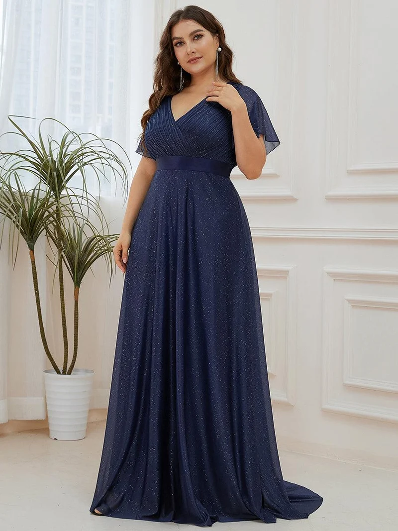 ever LIORÉ|Robe de soirée longue scintillante à col en V et à manches flottantes