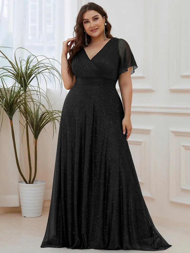 ever LIORÉ|Robe de soirée longue scintillante à col en V et à manches flottantes
