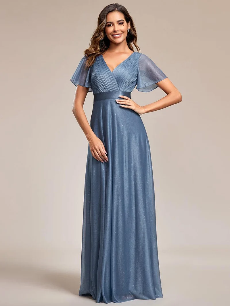 ever LIORÉ|Robe de soirée longue scintillante à col en V et à manches flottantes