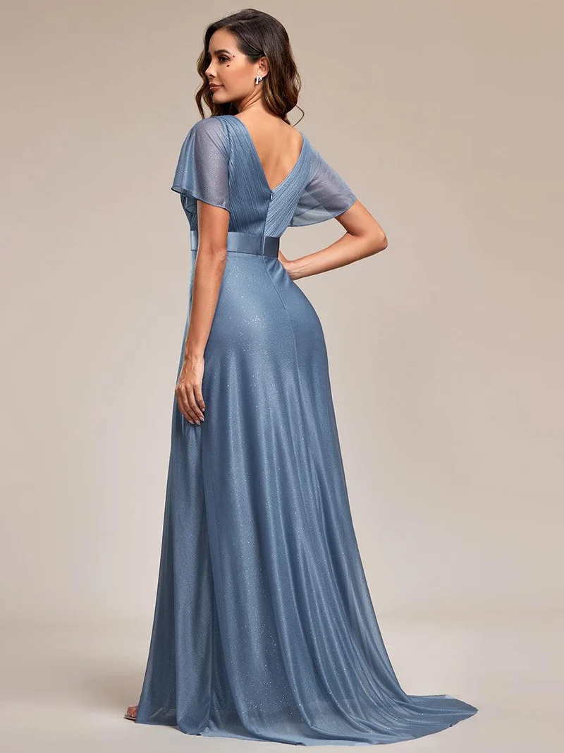 ever LIORÉ|Robe de soirée longue scintillante à col en V et à manches flottantes